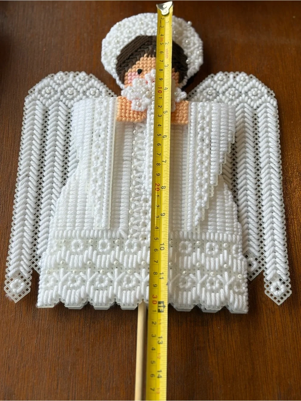 Handmade Crocheted Angel with Pearl Accents - White & Peach